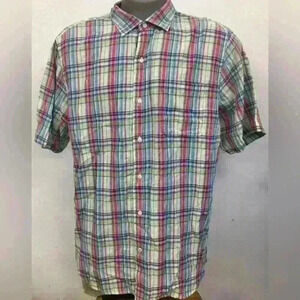 Tommy Bahama Island Etch Cotton Camp Shirt Mens Rose Bed Plaid Medium